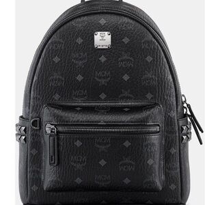 MCM Black Monogrammed Stark Mini Backpack with Stud Details